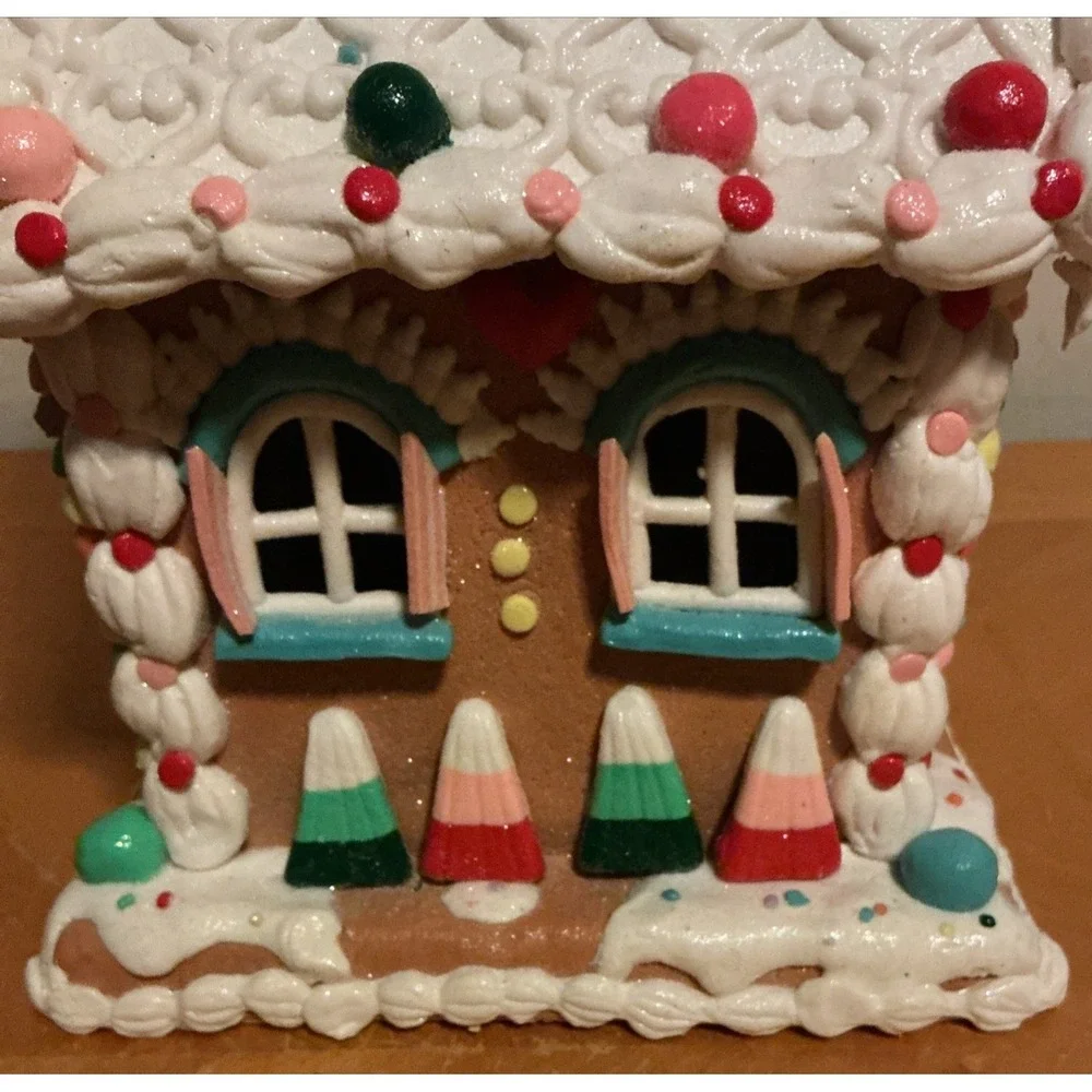 Claydough Gingerbread Lighted House 13.5" Tall Candy Canes Gumdrops - Picture 6 of 15